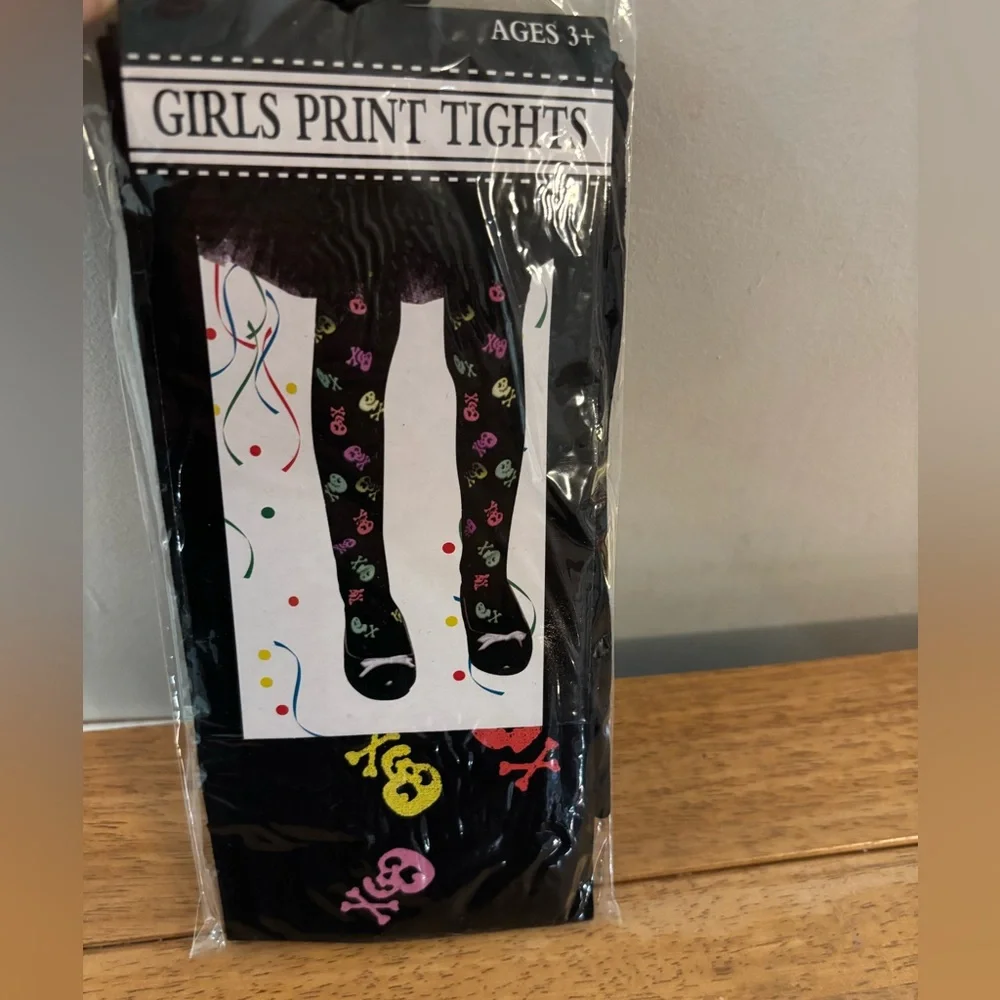 Skull Print Girls Neon Black Halloween Tights Costume NEW Age 3+